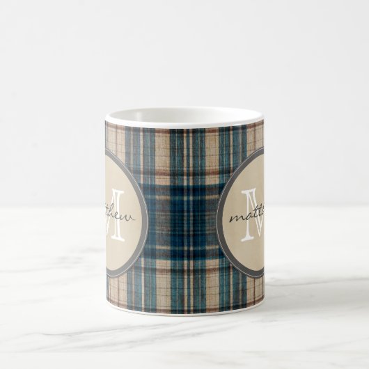 Blaues Flanell-Hintergrund-Monogramm Kaffeetasse (Mittel)