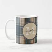 Blaues Flanell-Hintergrund-Monogramm Kaffeetasse (Links)