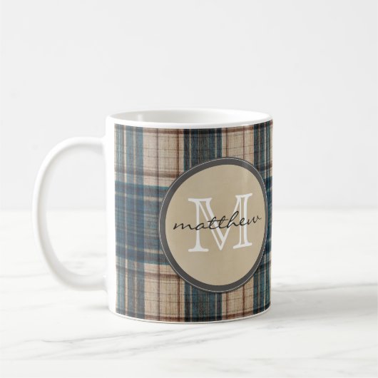 Blaues Flanell-Hintergrund-Monogramm Kaffeetasse (Links)