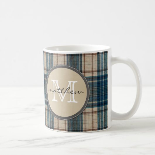 Blaues Flanell-Hintergrund-Monogramm Kaffeetasse (Rechts)