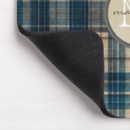 Blaues Flanell-Hintergrund-Monogramm Mousepad (Ecke)