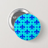 Blaues Fleur-de-lis-Muster Button (Vorne & Hinten)