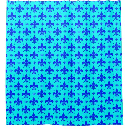 Blaues Fleur-de-lis-Muster Duschvorhang (Vorderseite)