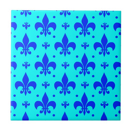 Blaues Fleur-de-lis-Muster Fliese (Vorderseite)