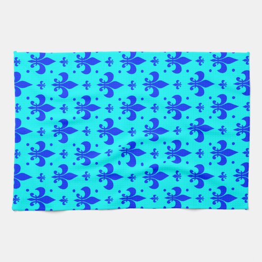 Blaues Fleur-de-lis-Muster Geschirrtuch (Horizontal)