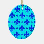 Blaues Fleur-de-lis-Muster Keramik Ornament (Rechts)