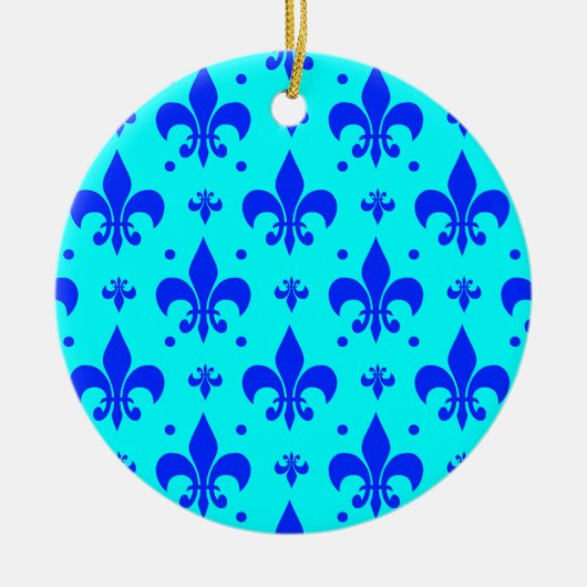 Blaues Fleur-de-lis-Muster Keramik Ornament (Vorne)