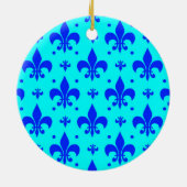 Blaues Fleur-de-lis-Muster Keramik Ornament (Hinten)