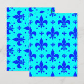 Blaues Fleur-de-lis-Muster Postkarte (Vorne/Hinten)