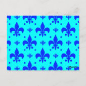 Blaues Fleur-de-lis-Muster Postkarte (Rückseite)