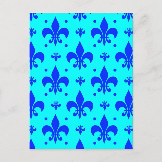 Blaues Fleur-de-lis-Muster Postkarte (Vorderseite)