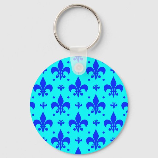 Blaues Fleur-de-lis-Muster Schlüsselanhänger (Vorderseite)