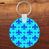Blaues Fleur-de-lis-Muster Schlüsselanhänger (Vorderseite)