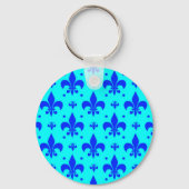 Blaues Fleur-de-lis-Muster Schlüsselanhänger (Rückseite)