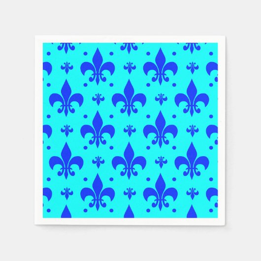 Blaues Fleur-de-lis-Muster Serviette (Vorderseite)