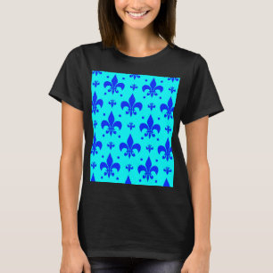 Blaues Fleur-de-lis-Muster T-Shirt