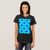Blaues Fleur-de-lis-Muster T-Shirt (Vorne ganz)