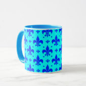 Blaues Fleur-de-lis-Muster Tasse (Vorderseite Links)