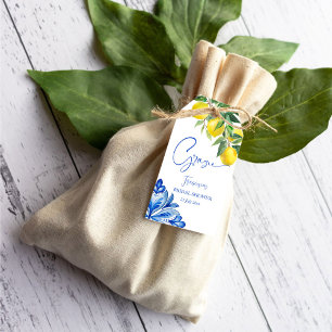 Blaues Fliesen Zitronen Italienisches Brautparty b Geschenkanhänger