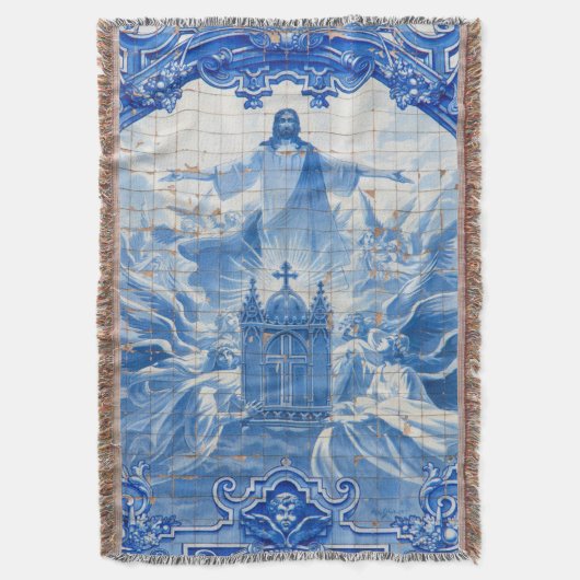 Blaues Fliesenmosaik Jesus, Portugal Decke (Vorderseite Vertikal)