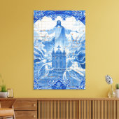 Blaues Fliesenmosaik von Jesus, Portugal Leinwanddruck (Insitu (Wohnzimmer))