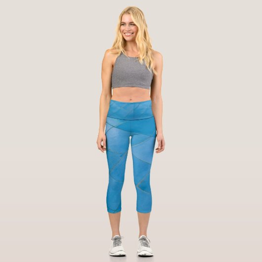 Blaues Fliesenmuster auf Capri-Leggings Capri Leggings (Vorderseite)