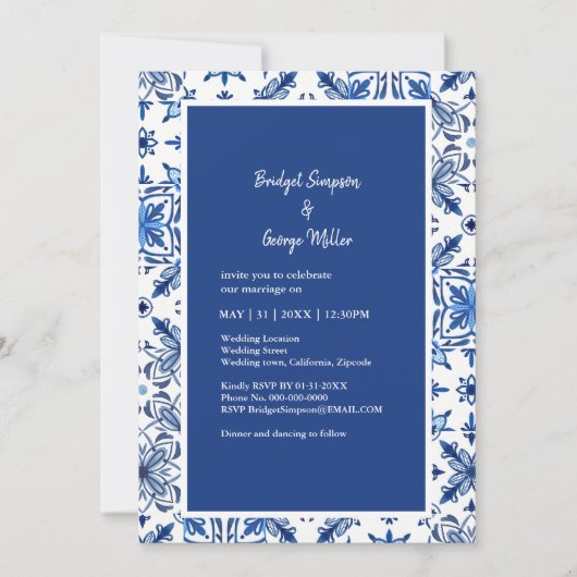 Blaues Fliesenmuster Einladung (Vorderseite)