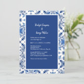 Blaues Fliesenmuster Einladung (Stehend Vorderseite)