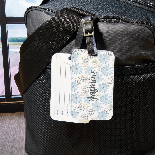 Blaues Floral-Aquarellmuster Benutzerdefiniertes M Gepäckanhänger