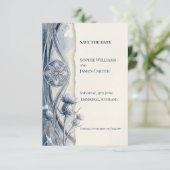 Blaues Floral Nouveau Save The Date (Stehend Vorderseite)