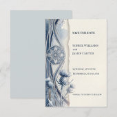 Blaues Floral Nouveau Save The Date (Vorne/Hinten)