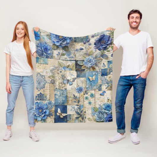 Blaues Floral- und Schmetterlingmuster Muster Fleecedecke (Beispiel)