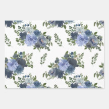 blaues Floral Wrapping Paper Blatt Set 3
