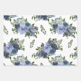 blaues Floral Wrapping Paper Blatt Set 3