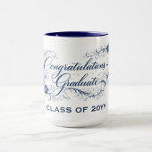 Blaues florales Abschluss-Skript mit individuellem Tasse (Zentrum)
