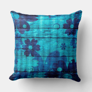Blaues florales abstraktes Holz Kissen