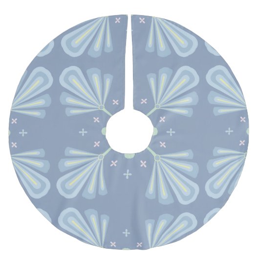 Blaues florales abstraktes Muster Polyester Weihnachtsbaumdecke (Vorderseite)