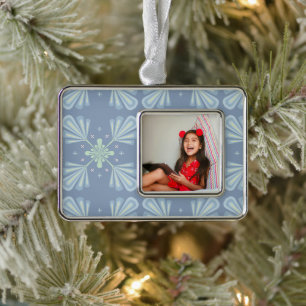 Blaues florales abstraktes Muster Rahmen-Ornament Silber