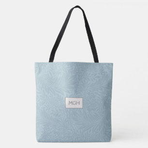 Blaues florales botanisches Muster Monogramm Tasche