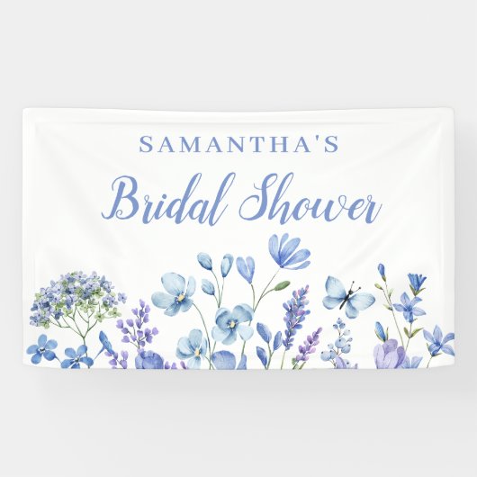 Blaues florales Brautparty-Banner Banner (Horizontal)