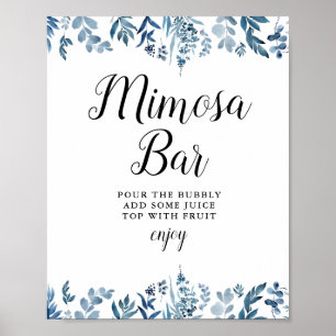 Blaues florales Brautparty-Mimosa-Bar-Schild Poster