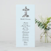 Blaues florales christliches Hochzeitsprogramm mit Programm (Stehend Vorderseite)