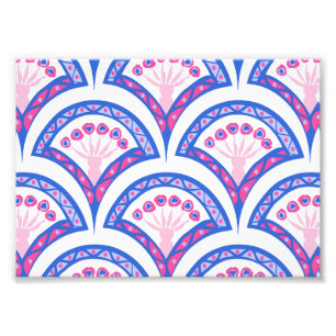 blaues florales Damastmuster Fotodruck