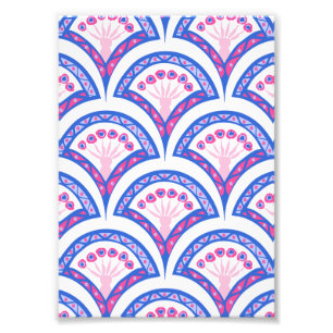 blaues florales Damastmuster  Fotodruck