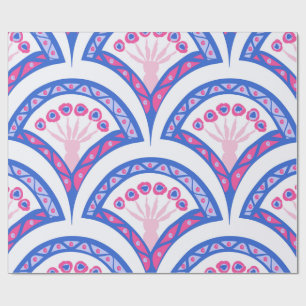 blaues florales Damastmuster Geschenkpapier