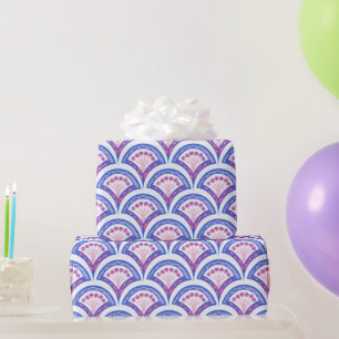 blaues florales Damastmuster Geschenkpapier