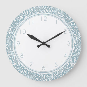 Blaues florales Damastmuster Große Wanduhr