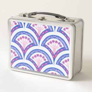 blaues florales Damastmuster Metall Brotdose