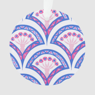 blaues florales Damastmuster Ornament