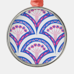 blaues florales Damastmuster Ornament Aus Metall